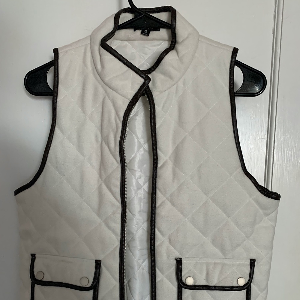 White with Leather Trim Vest